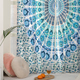 Vorhang Pfauenfeder Mandala weiss blau türkis - Schlaufenvorhang mit Blumen Muster