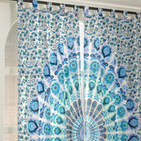 Vorhang Pfauenfeder Mandala weiss blau türkis - Schlaufenvorhang mit Blumen Muster