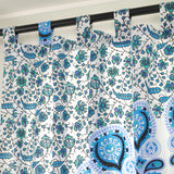 Vorhang Pfauenfeder Mandala weiss blau türkis - Schlaufenvorhang mit Blumen Muster
