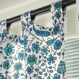 Vorhang Pfauenfeder Mandala weiss blau türkis - Schlaufenvorhang mit Blumen Muster