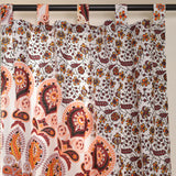 Vorhang Pfauenfeder Mandala in Weiß, Gelb und Braun - Indische Gardine mit floralem Muster