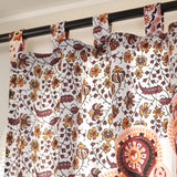 Vorhang Pfauenfeder Mandala in Weiß, Gelb und Braun - Indische Gardine mit floralem Muster