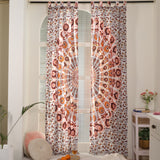 Vorhang Pfauenfeder Mandala in Weiß, Gelb und Braun - Indische Gardine mit floralem Muster