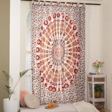 Vorhang Pfauenfeder Mandala in Weiß, Gelb und Braun - Indische Gardine mit floralem Muster