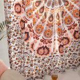 Vorhang Pfauenfeder Mandala in Weiß, Gelb und Braun - Indische Gardine mit floralem Muster