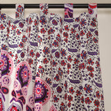 Vorhang Pfauenfeder Mandala in Weiß, Rosa und Lila, indischer Vorhang mit Schlaufen