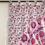 Vorhang Pfauenfeder Mandala in Weiß, Rosa und Lila, indischer Vorhang mit Schlaufen