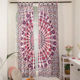 Vorhang Pfauenfeder Mandala in Weiß, Rosa und Lila, indischer Vorhang mit Schlaufen