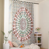 Vorhang mit Pfau Mandala in weiß, türkis und rosa - Indische Gardinen mit Blumen Muster