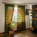 Vorhang mit Pfauenfeder Mandala in grün orange 2-teilig 100% Baumwolle