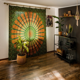 Vorhang mit Pfauenfeder Mandala in grün orange 2-teilig 100% Baumwolle