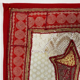 Wandteppich Elefant rot gold - Patchwork Wandbehang aus Indien