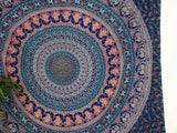 Wandtuch Elefanten Mandala türkis orange - groß ca. 230x210 cm