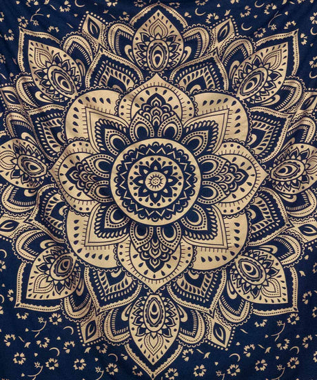 Wandtuch Lotusblüte blau gold - groß ca. 230x210 cm