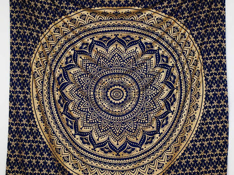 Wandtuch Ombre Mandala blau gold - groß ca. 230x210 cm