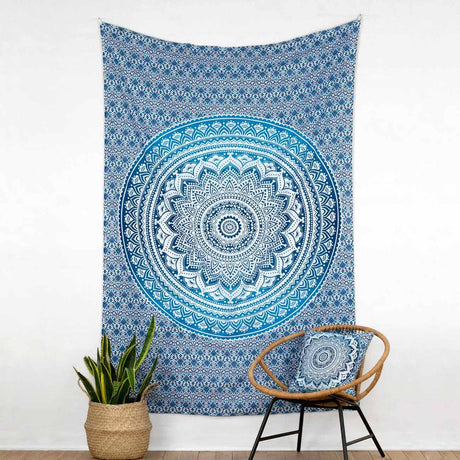 Wandtuch Ombre Mandala blau