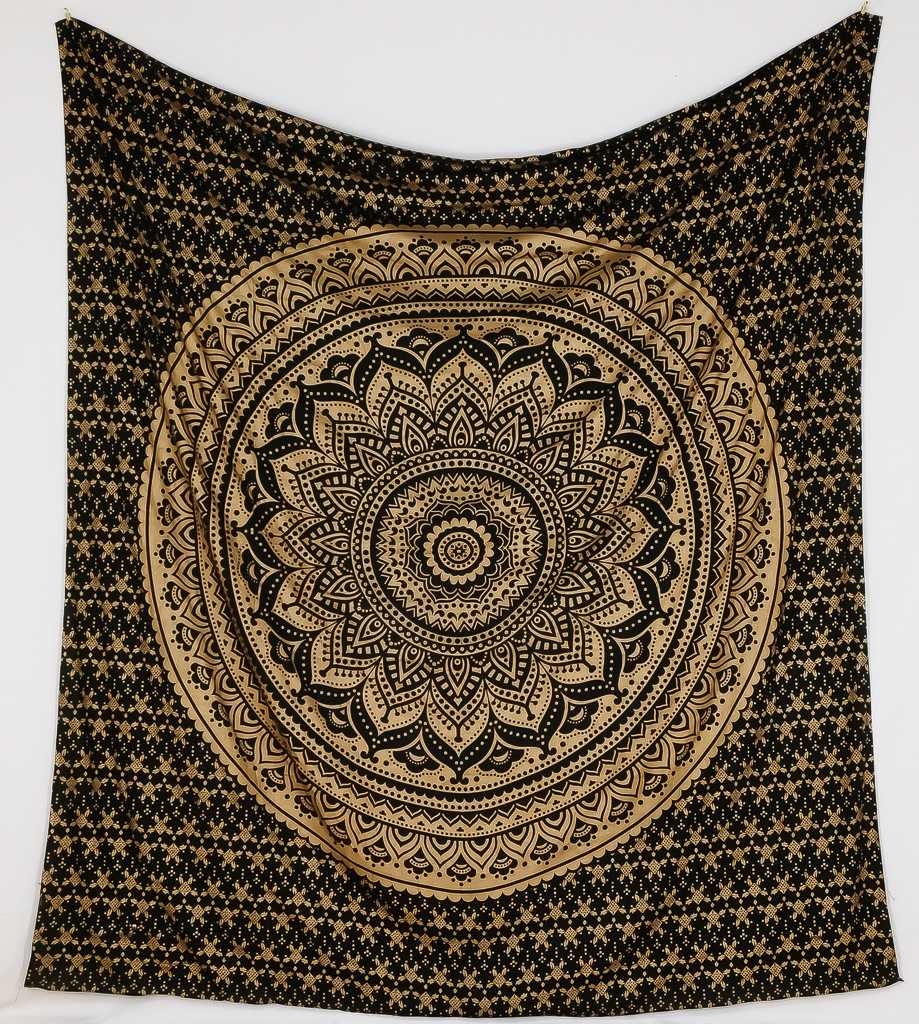 Wandtuch Ombre Mandala schwarz gold - groß ca. 230x210 cm