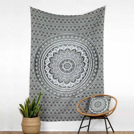 Wandtuch Ombre Mandala schwarz grau