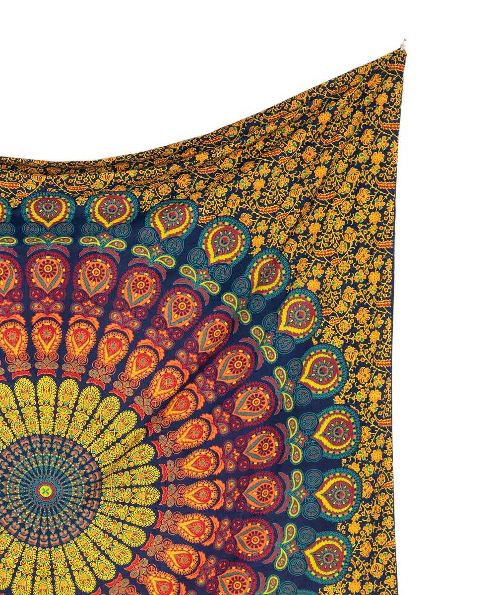 Wandtuch Pfauenfeder Mandala blau gelb - Muster