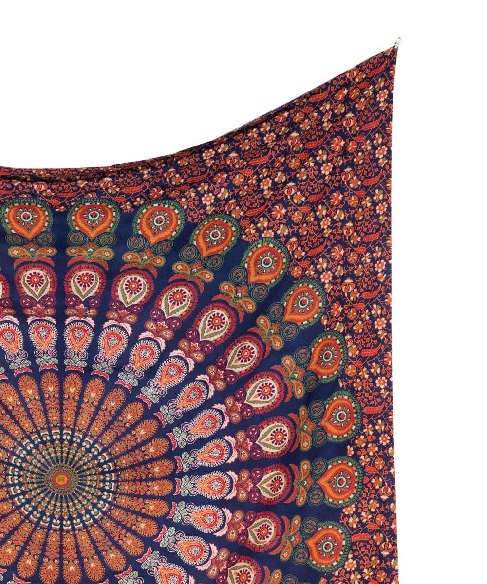 Wandtuch Pfauenfeder Mandala blau grün orange - Muster