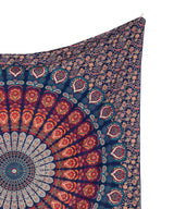 Wandtuch Pfauenfeder Mandala blau orange türkis - Rand