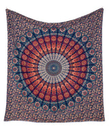 Wandtuch Pfauenfeder Mandala blau orange türkis - frei