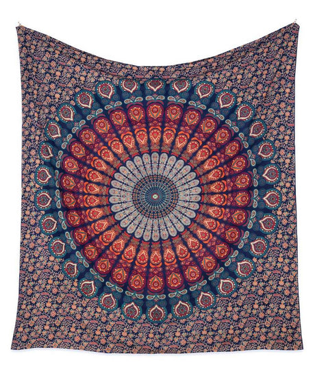 Wandtuch Pfauenfeder Mandala blau orange türkis - frei