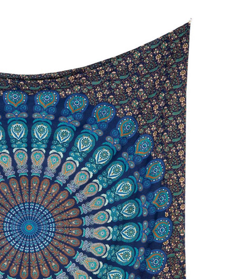 Wandtuch Pfauenfeder Mandala blau türkis - Muster