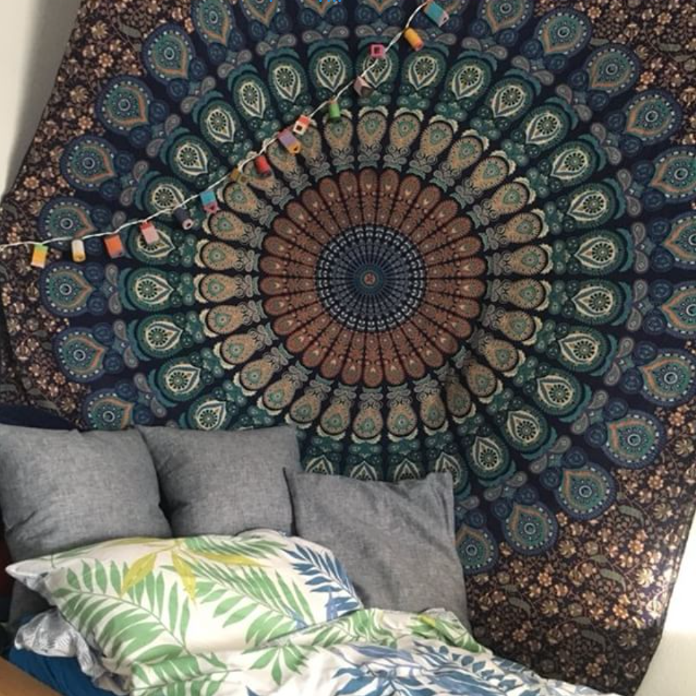 Wandtuch Pfauenfeder Mandala blau türkis