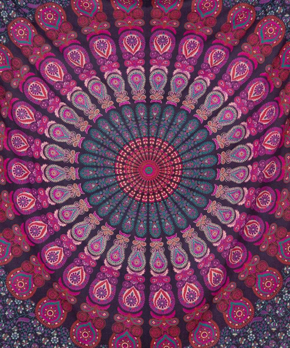 Wandtuch Pfauenfeder Mandala bordeaux rosa - Mitte