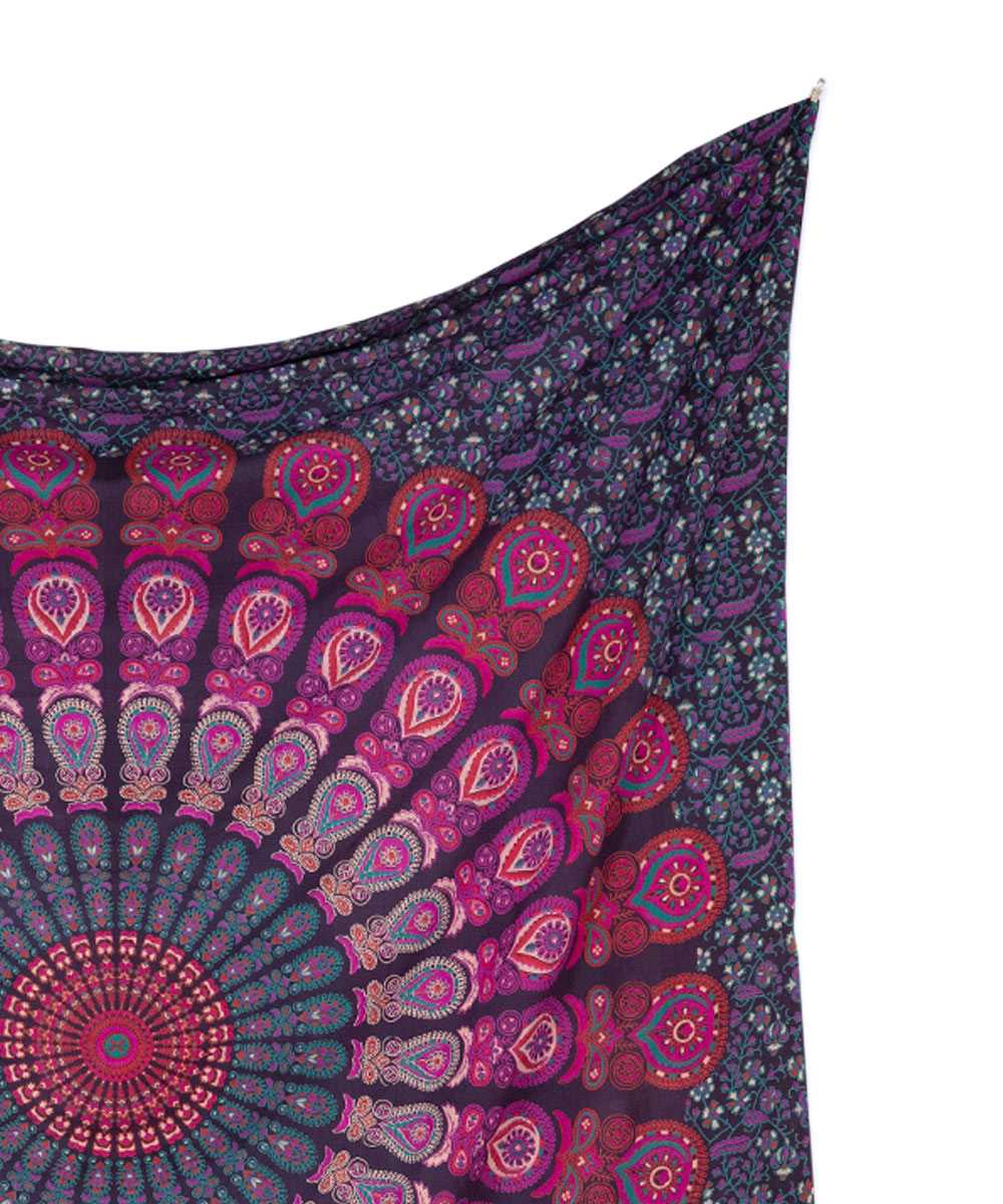 Wandtuch Pfauenfeder Mandala bordeaux rosa - Muster