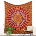 Wandtuch Pfauenfeder Mandala dunkelrot orange gelb