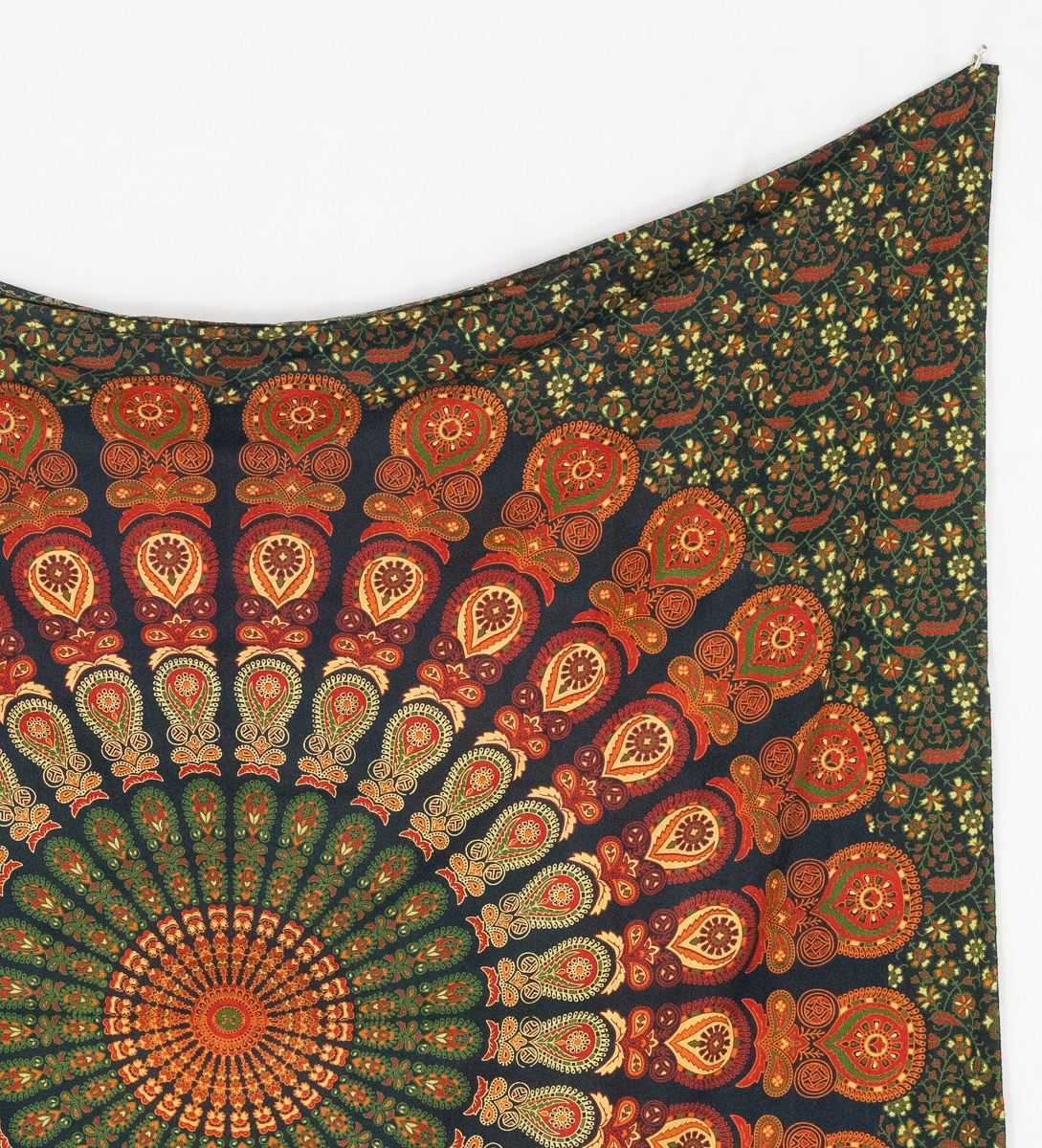 Wandtuch Pfauenfeder Mandala grün orange - Rand