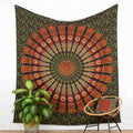 Wandtuch Pfauenfeder Mandala grün orange