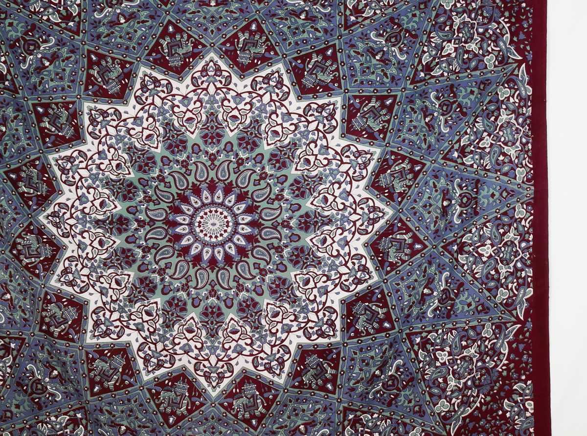 Wandtuch Stern Mandala dunkelrot türkis grau - groß ca. 230x210 cm