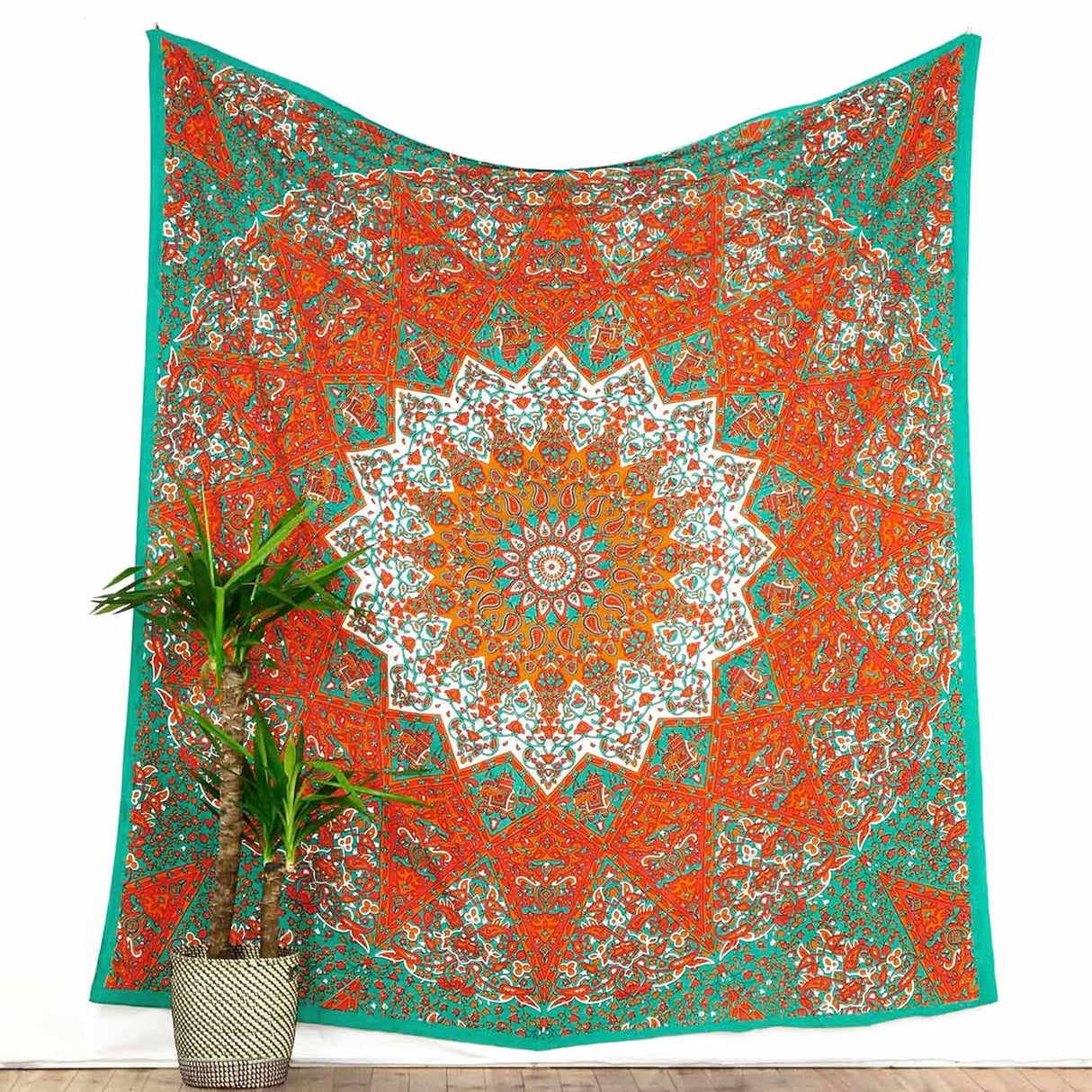 Wandtuch Stern Mandala orange türkis | groß