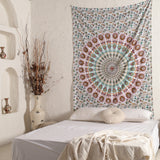 Wandtuch Pfauenfeder Mandala weiß rosa türkis 140x220 cm 100% Baumwolle Karmandala