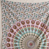 Wandtuch Pfauenfeder Mandala weiß rosa türkis 140x220 cm 100% Baumwolle Karmandala