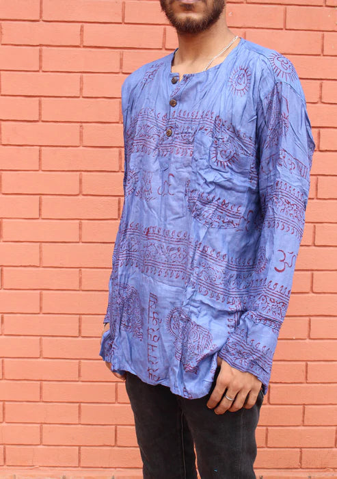 Einzelstück Kurta Indisches Hemd Ram Nami blau