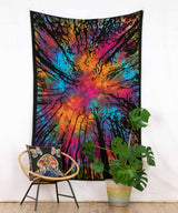 Wandtuch mit Wald in batik bunt
