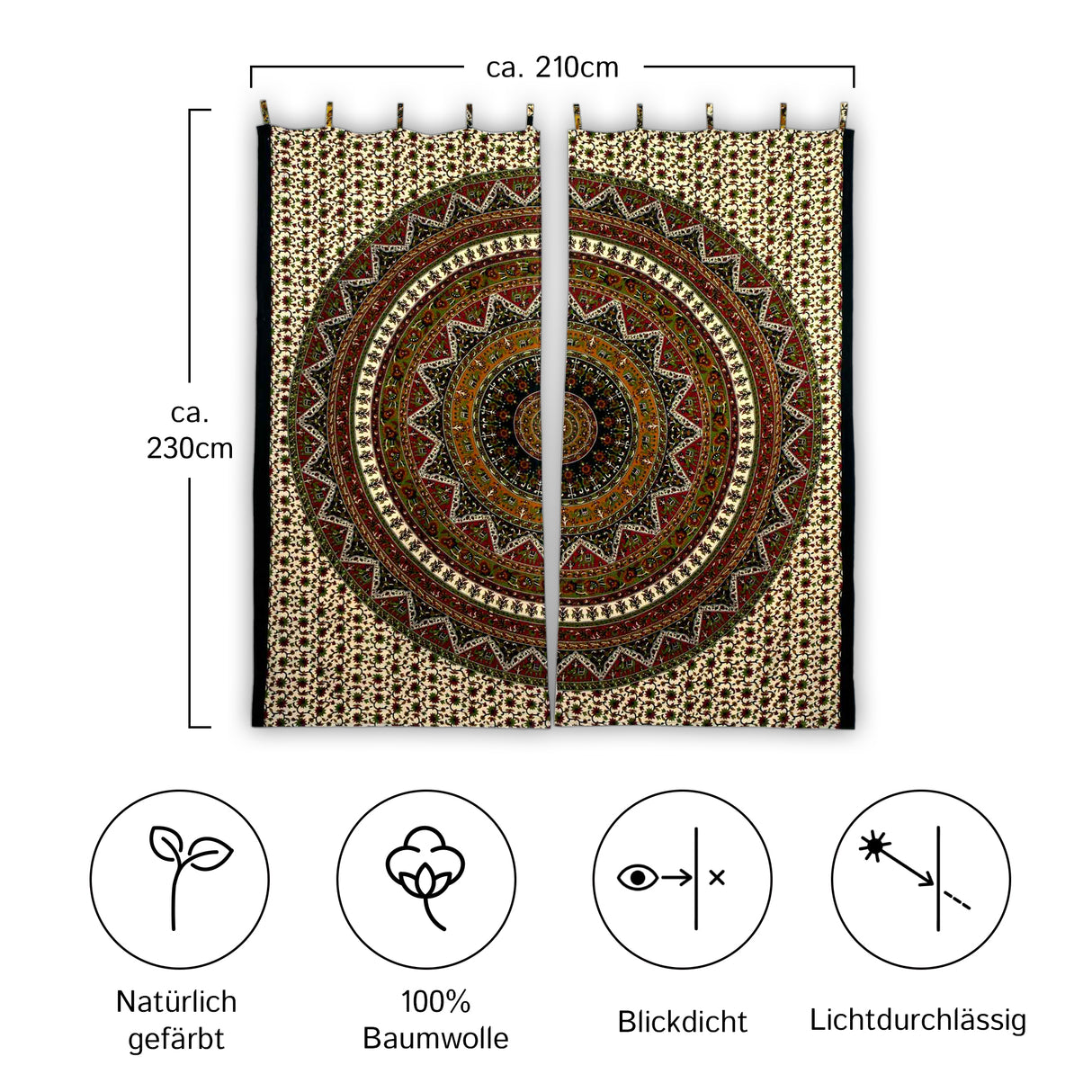 Vorhang Stern Mandala grün braun rot