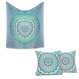 Produkt-Set Wandtuch und Kissen Ombre Mandala türkis