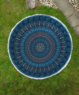 Rundes Mandala Tuch Elefanten blau türkis