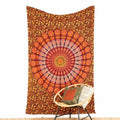 Wandtuch Pfauenfeder Mandala dunkelrot orange gelb