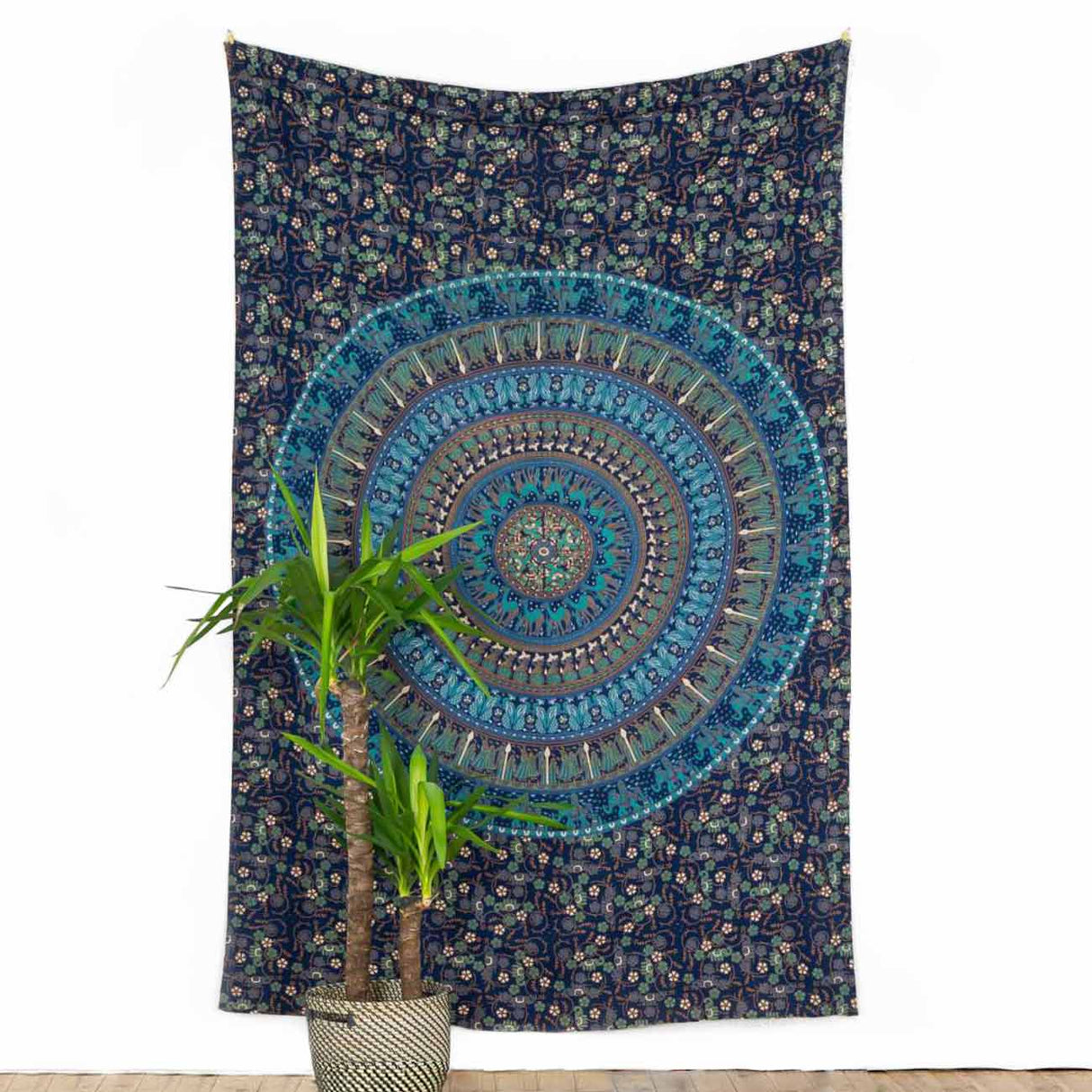 Wandtuch Elefanten Mandala blau türkis