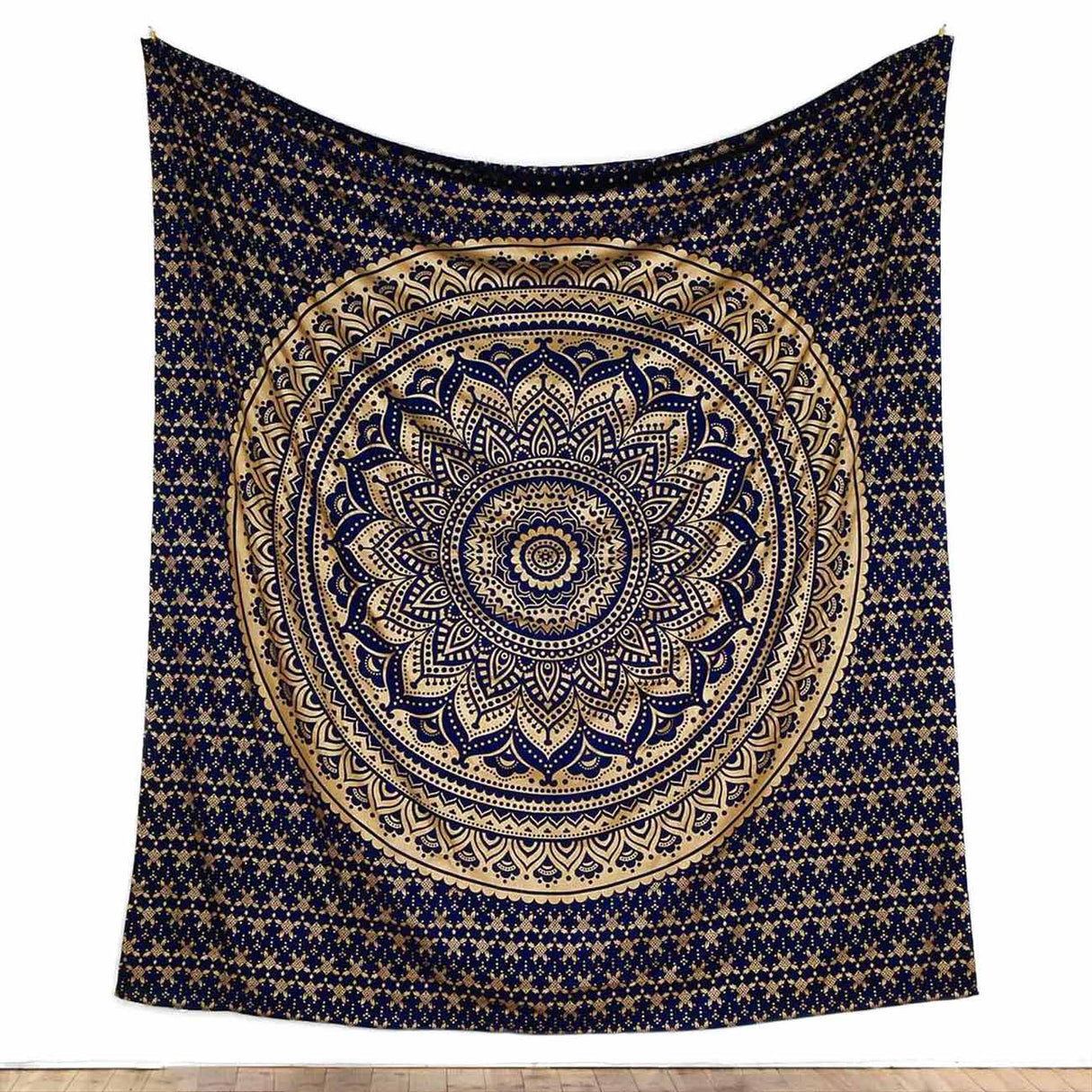 Gold Wandtuch Ombre Mandala blau