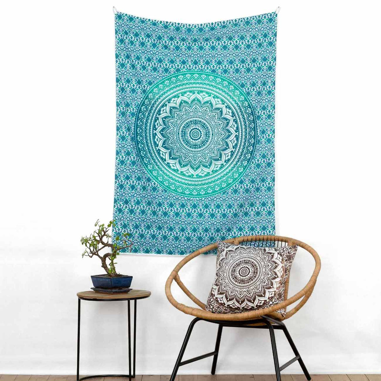 Wandtuch Ombre Mandala türkis