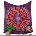 Wandtuch Pfauenfeder Mandala dunkelrot blau orange