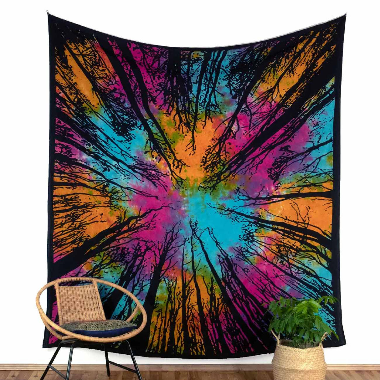 Wandtuch Wald Motiv Batik Bunt