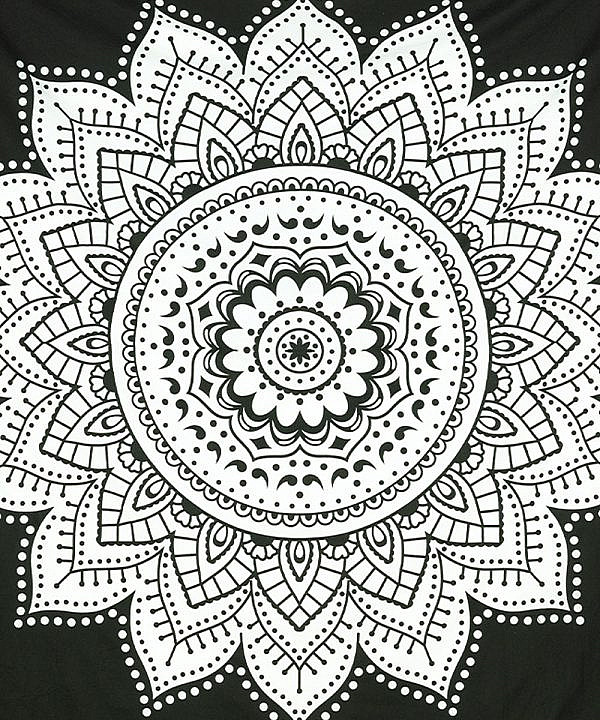 Großes Wandtuch mit Lotus in schwarz weiß
